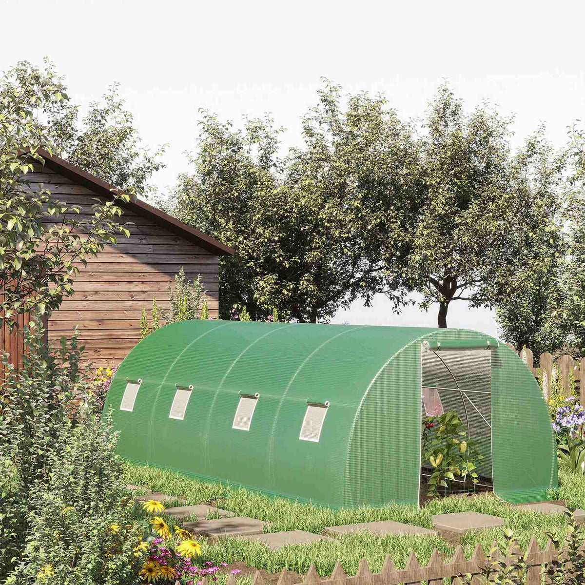 Film Greenhouse Walk-In Polytunnel 6 X 3 M Greenhouse With 8 Windows Greenhouse Frost Protection Steel Tube Dark Green