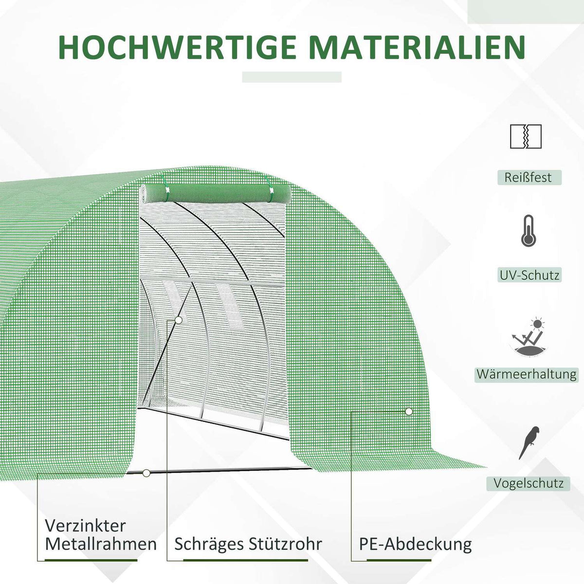 Film Greenhouse Walk-In Polytunnel 6 X 3 M Greenhouse With 8 Windows Greenhouse Frost Protection Steel Tube Dark Green