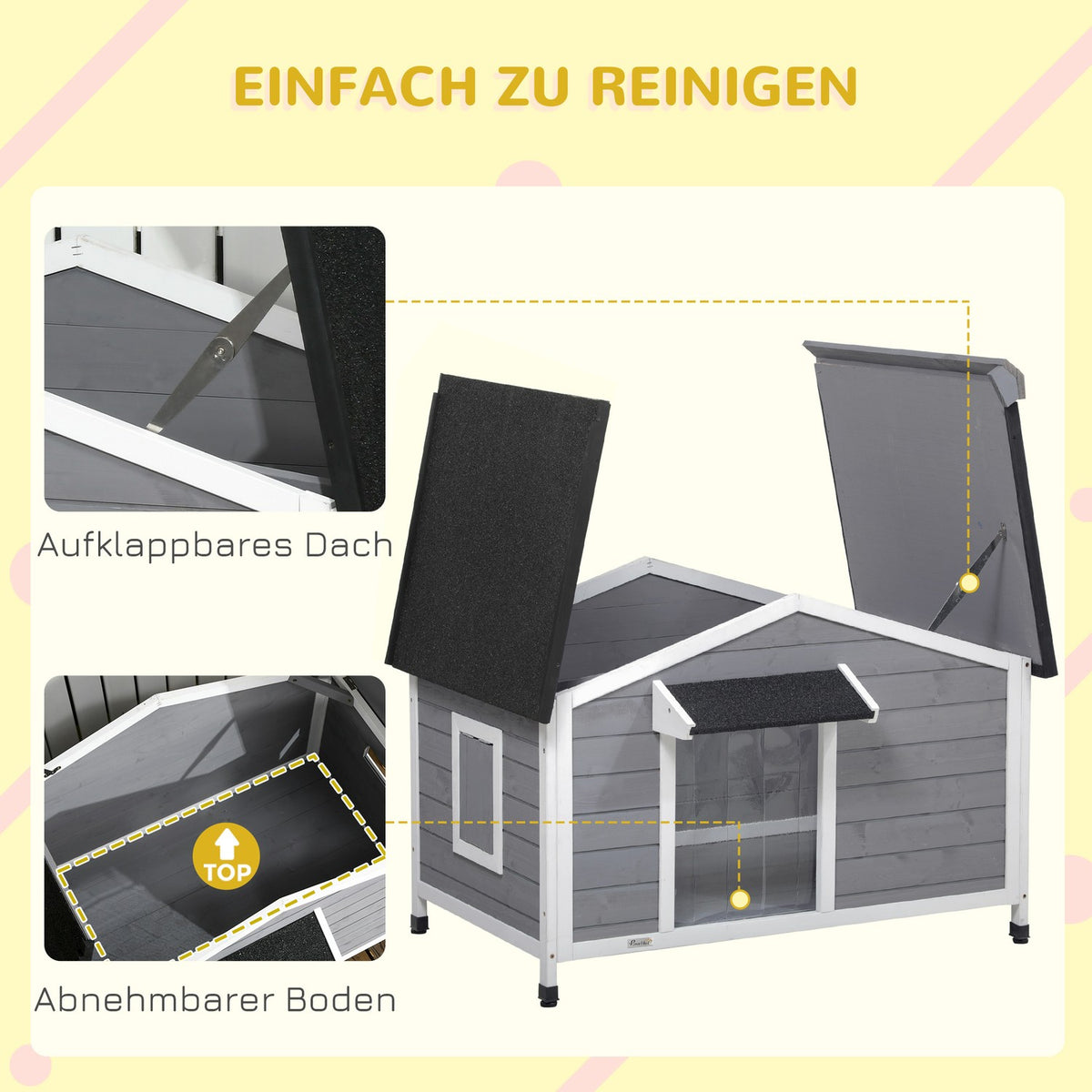 Fir Wood Dog Kennel Weatherproof Dog House With Opening Asphalt Roof & Removable Floor, Gray, 109X79X72Cm