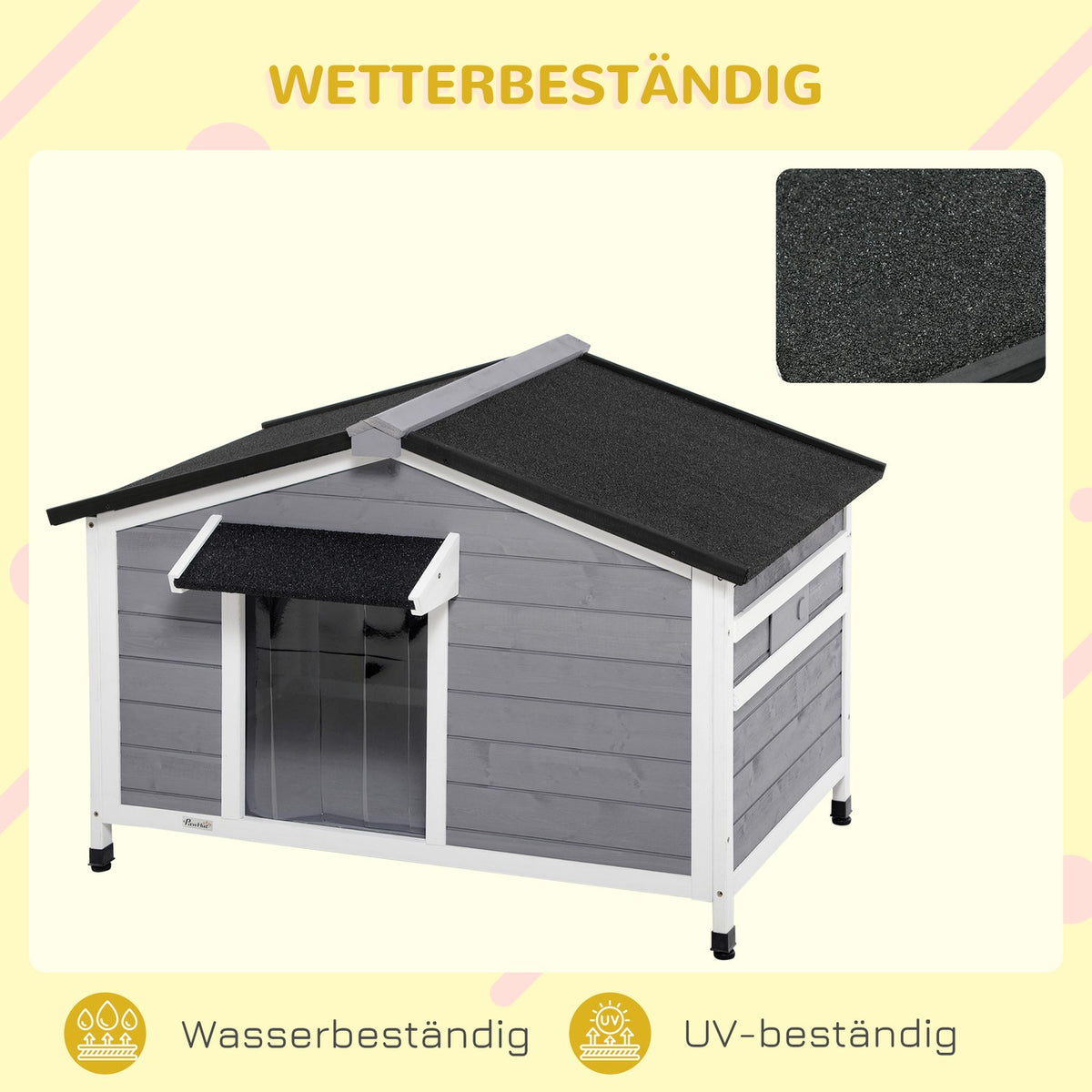 Fir Wood Dog Kennel Weatherproof Dog House With Opening Asphalt Roof & Removable Floor, Gray, 109X79X72Cm