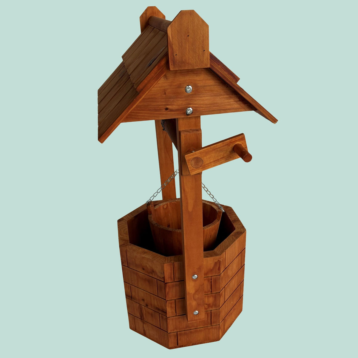 Fir-Wood Garden Fountain with Crank and Bucket