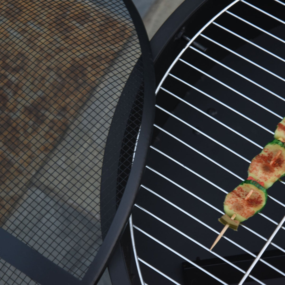 Fire Bowl 2-In-1 Fire Basket With Spark Guard & Grill Grate, Garden Bbq, Black, Ø76X49.5H Cm