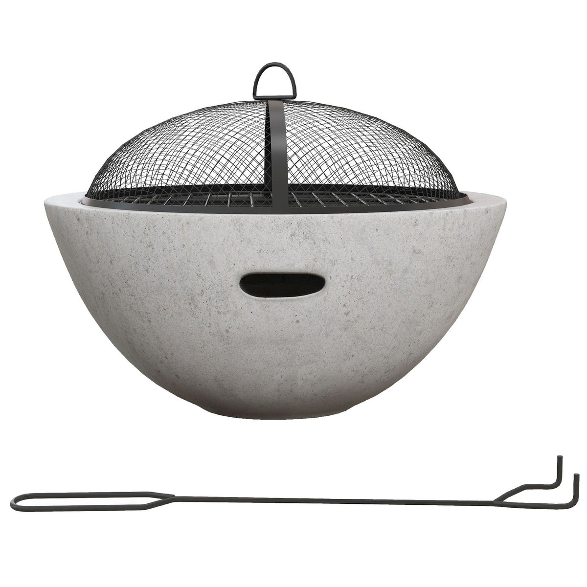 Fire Bowl 2-In-1 Fire Pit & Bbq Table Fire With Grill Grate, Cement Look, For Camping & Garden, Metal, Grey