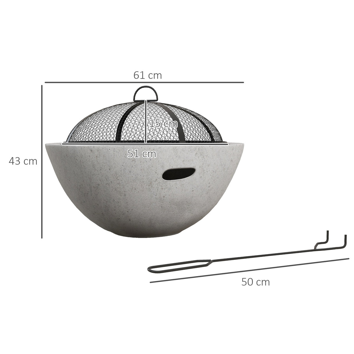 Fire Bowl 2-In-1 Fire Pit & Bbq Table Fire With Grill Grate, Cement Look, For Camping & Garden, Metal, Grey