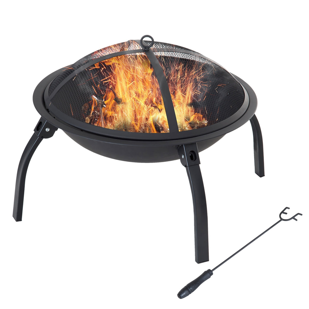 Fire Bowl Fire Basket, Fire Pit With Spark Protection, Foldable, Garden, Black, 55Cm, 70.5X70.5X40Cm