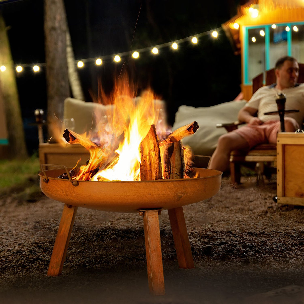 Fire Bowl Garden Fire Basket Iron Rust Brown 71X60X36Cm Poker