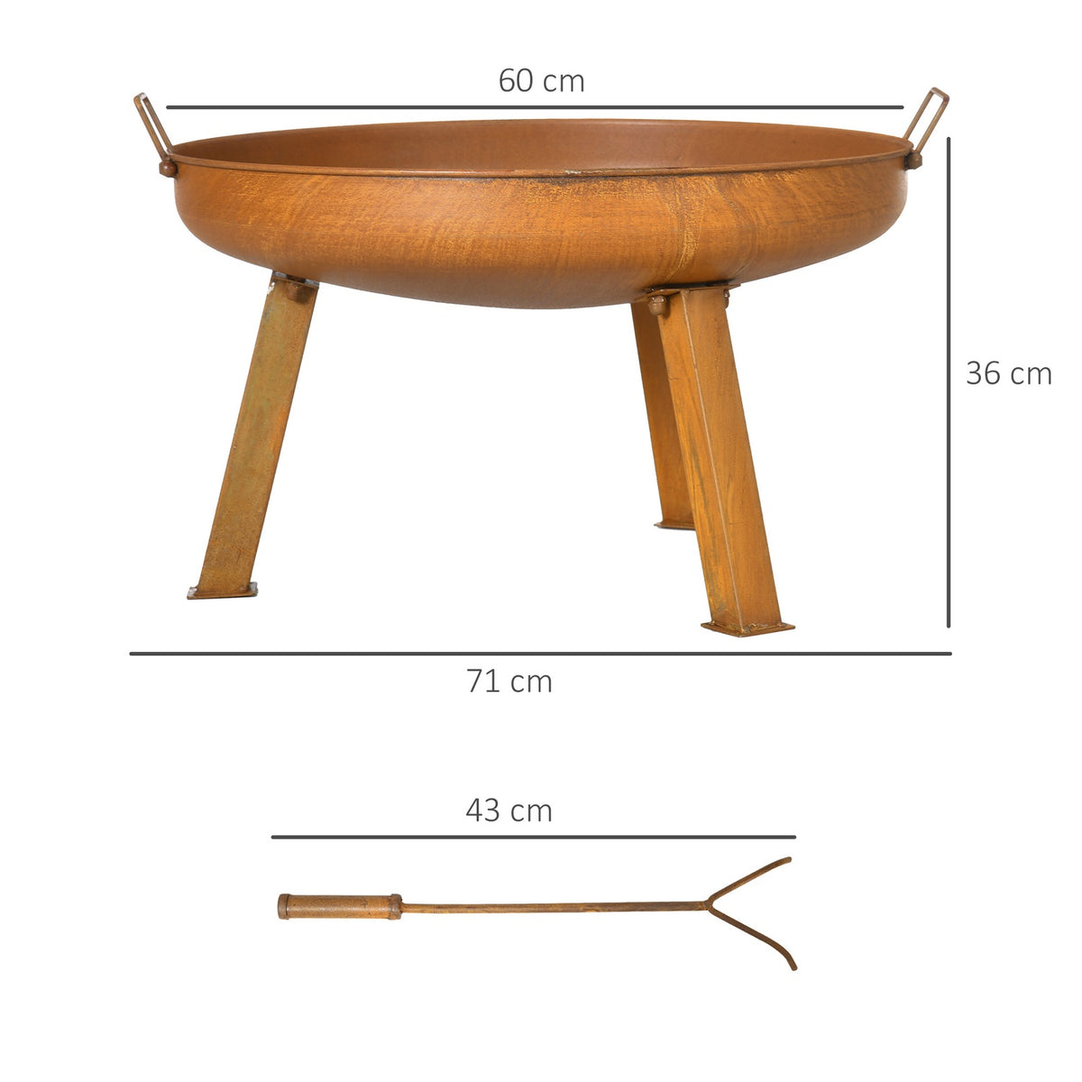Fire Bowl Garden Fire Basket Iron Rust Brown 71X60X36Cm Poker