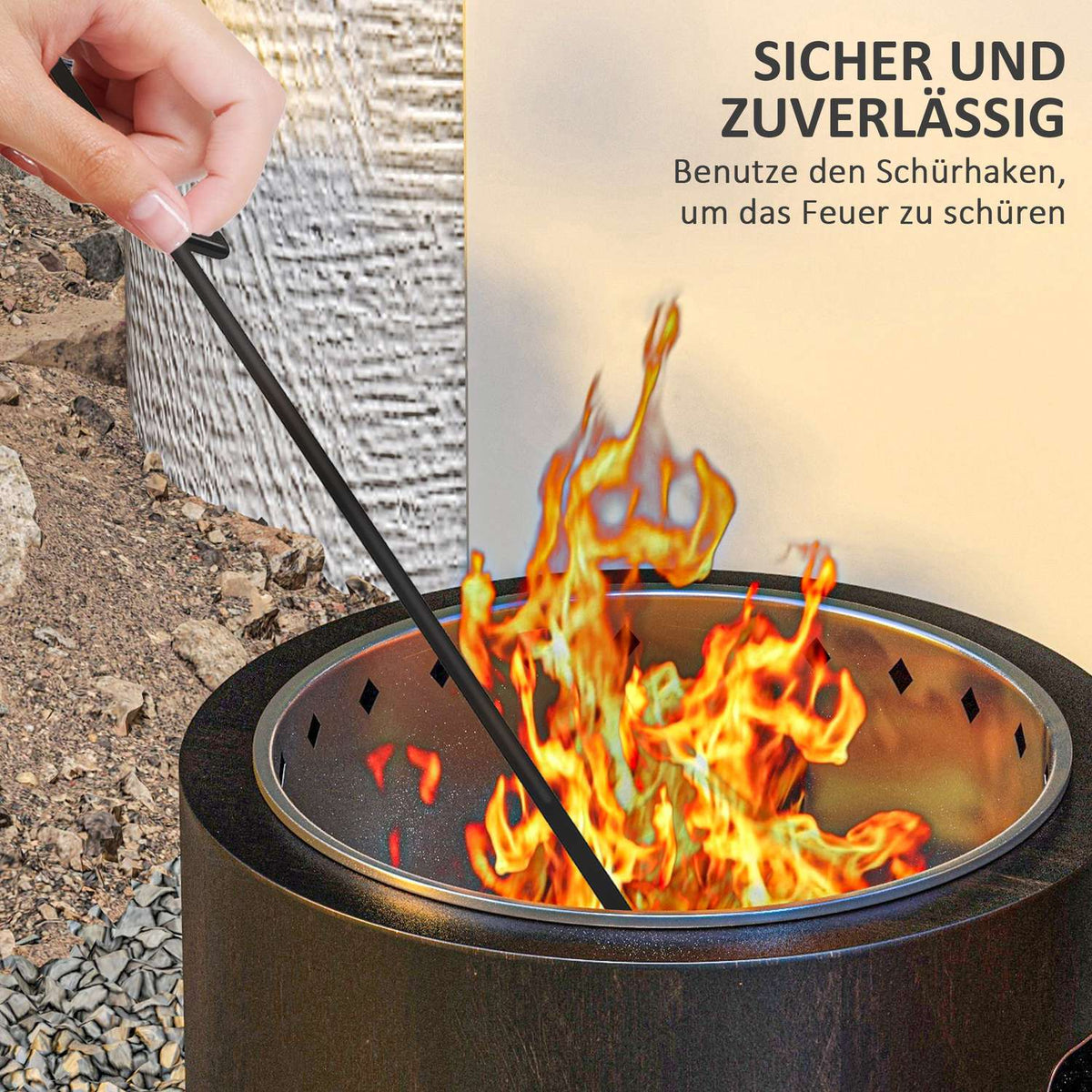 Fire Bowl Smokeless Table Fire Pit Ø45 Cm With Handle & Poker, Ideal For Garden & Camping, Metal, Black