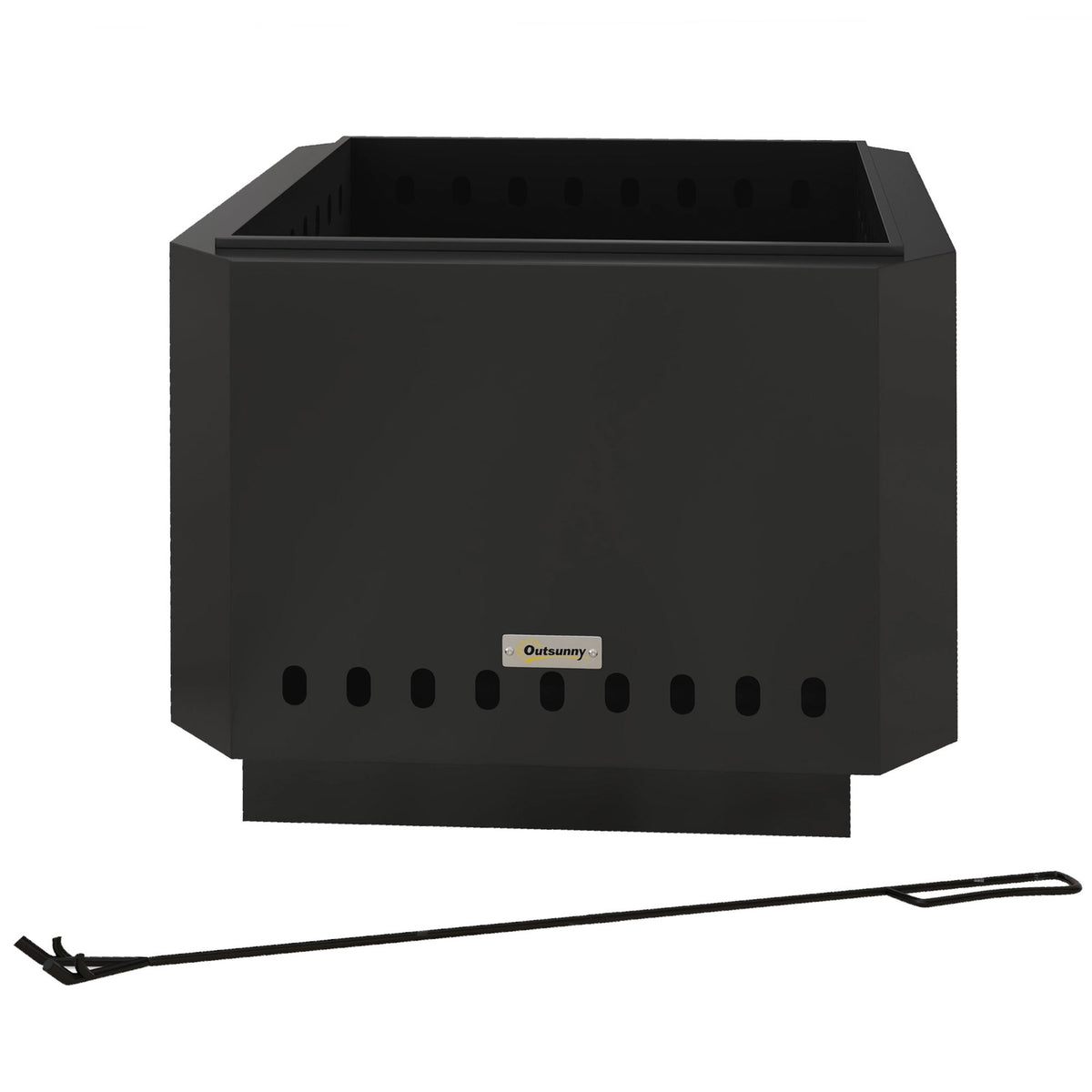 Fire Bowl Square Fire Pit Smokeless Fire Basket With Poker Table Fire For Garden Camping Patio Metal Black