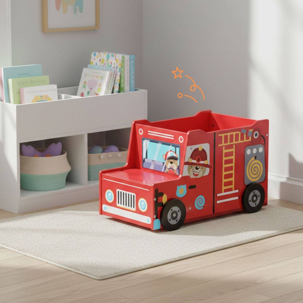 Fire Engine Toy Box with Secret Compartment