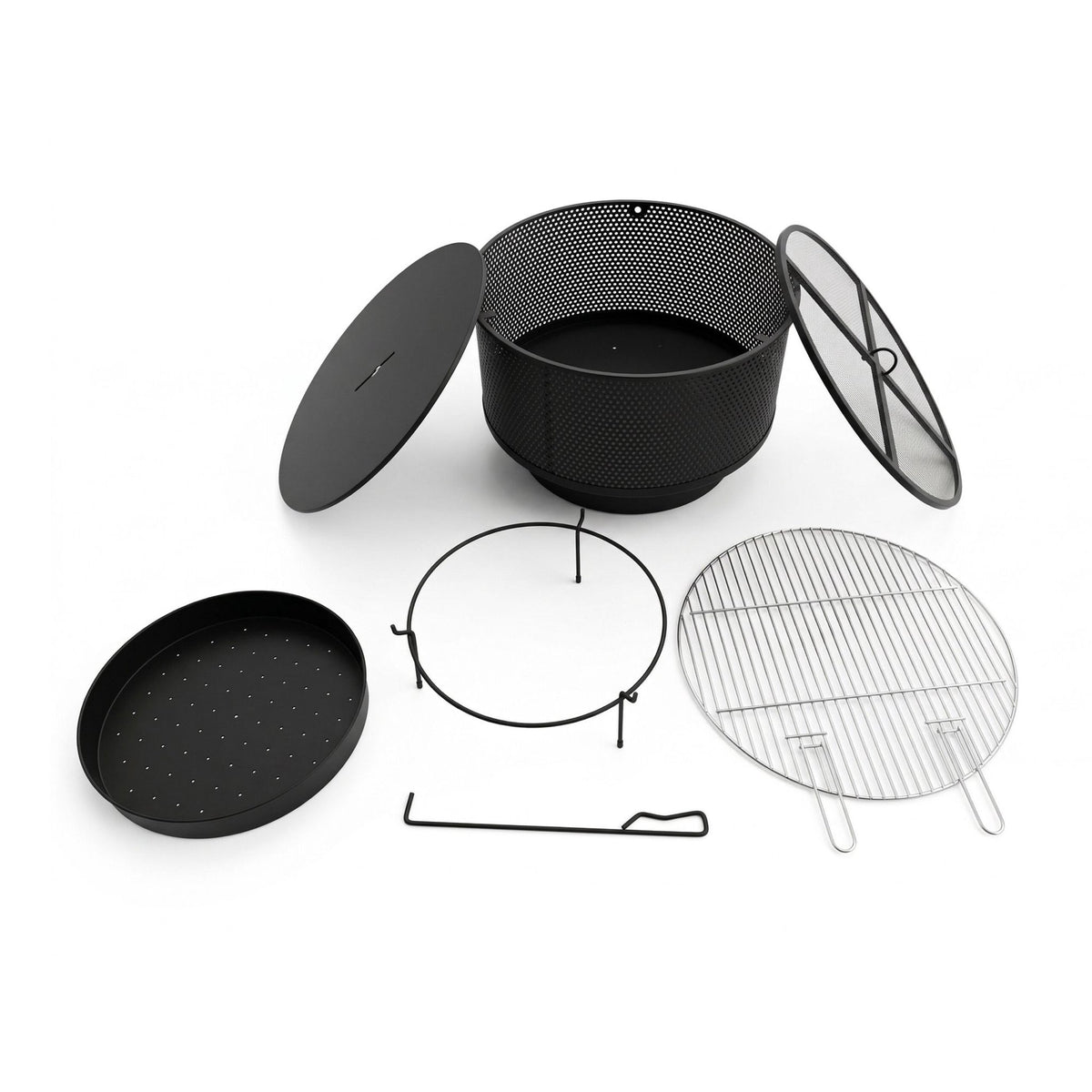 Fire Pit Bowl With Grill, 3-In-1 Table, Steel
