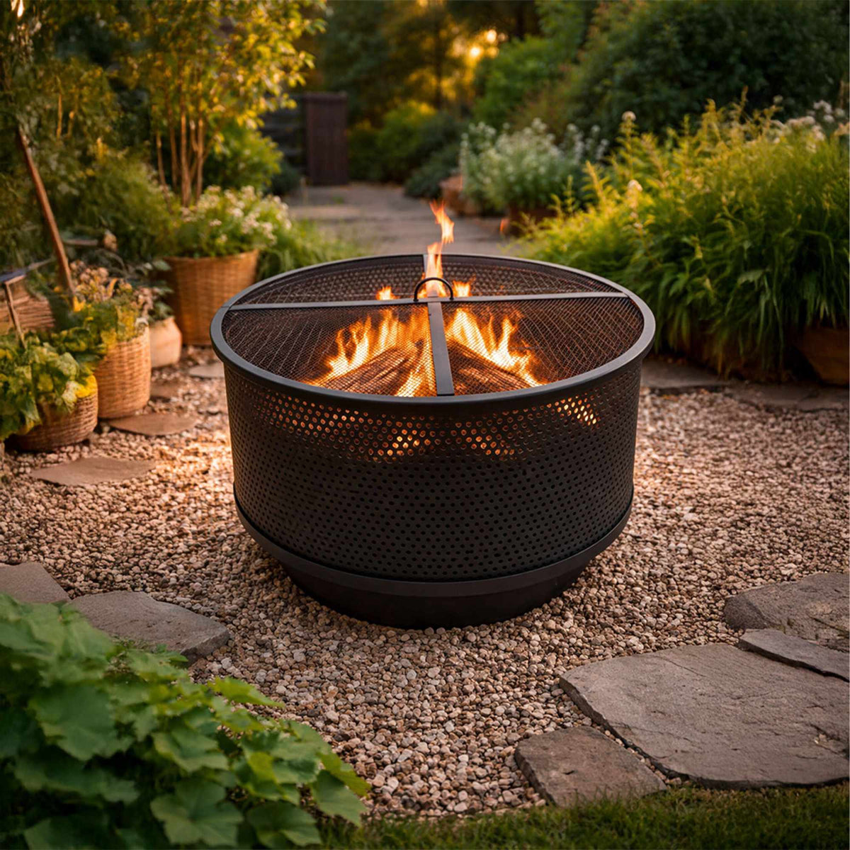 Fire Pit Bowl With Grill, 3-In-1 Table, Steel