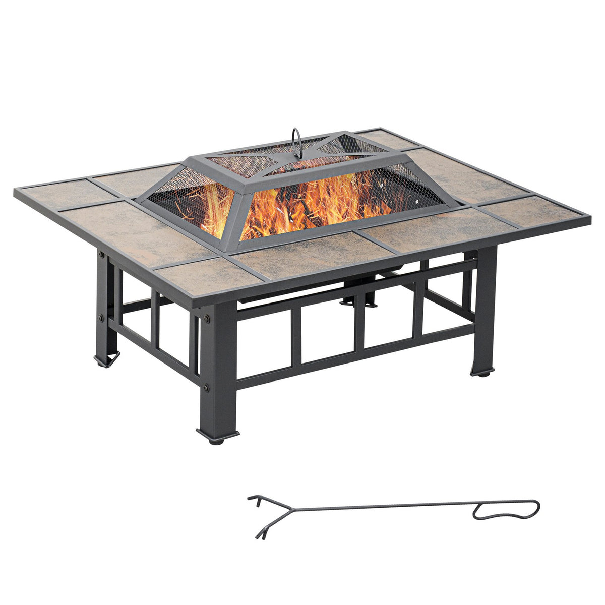 Fire Pit Fire Bowl Steel Brown+Black 92X71X51Cm Poker Spark Guard Waterproof Cover