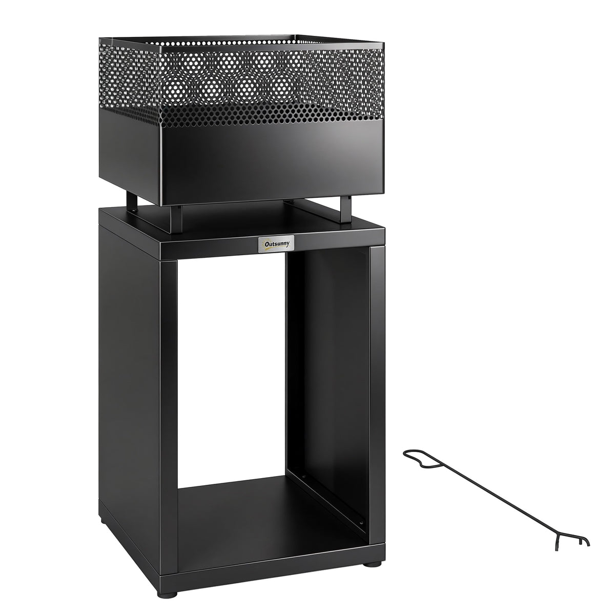 Fire Pit with Wood Storage, Adjustable Feet, 39x39x87 cm