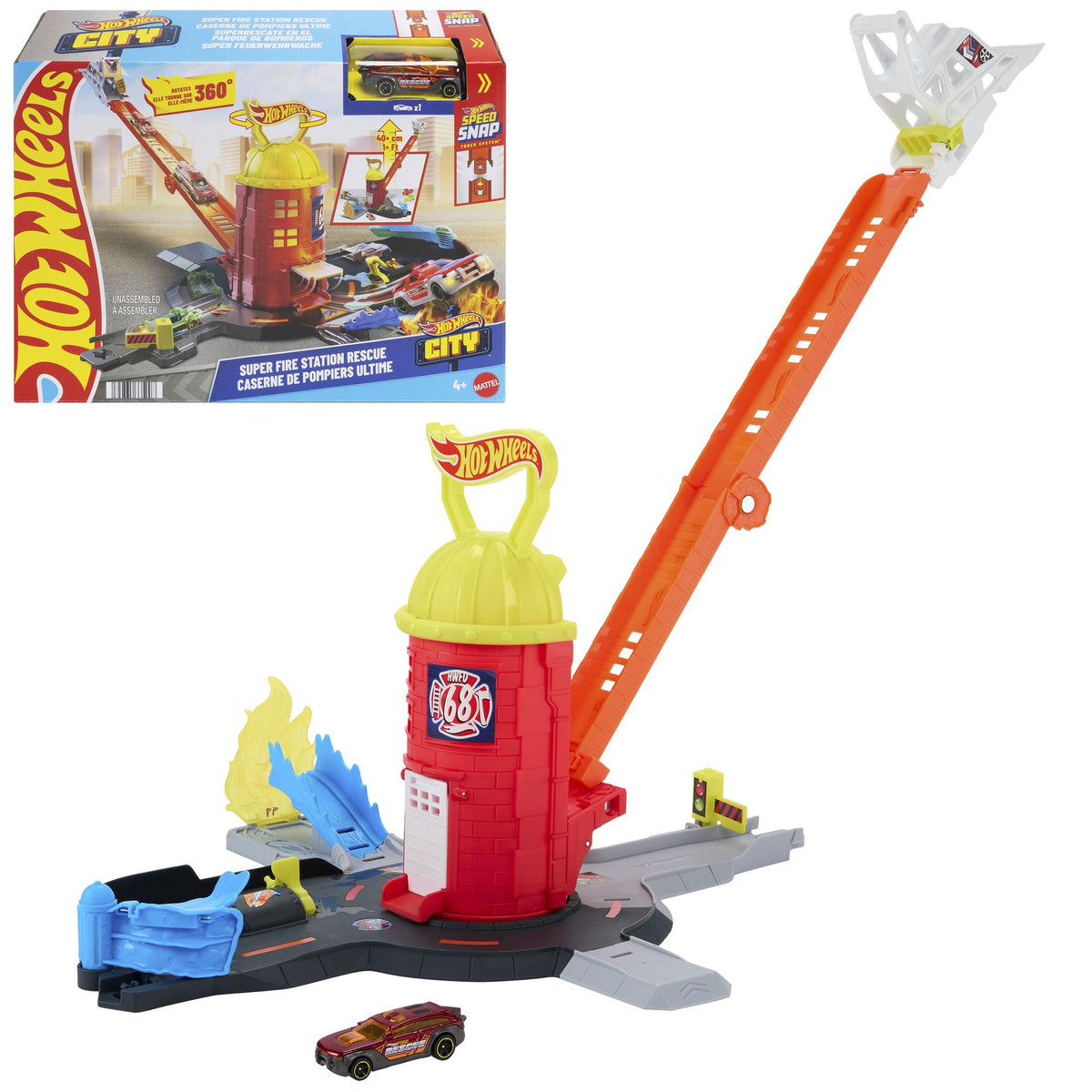 Fire Station Playset with Extendable Ladder and Track System
