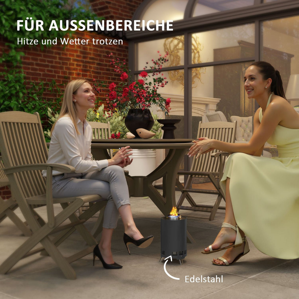 Fire bowl Ø16x25cm made of stainless steel fire pit with poker smokeless fire bowls fire basket for garden, balcony terrace, outdoor BBQ camping gray