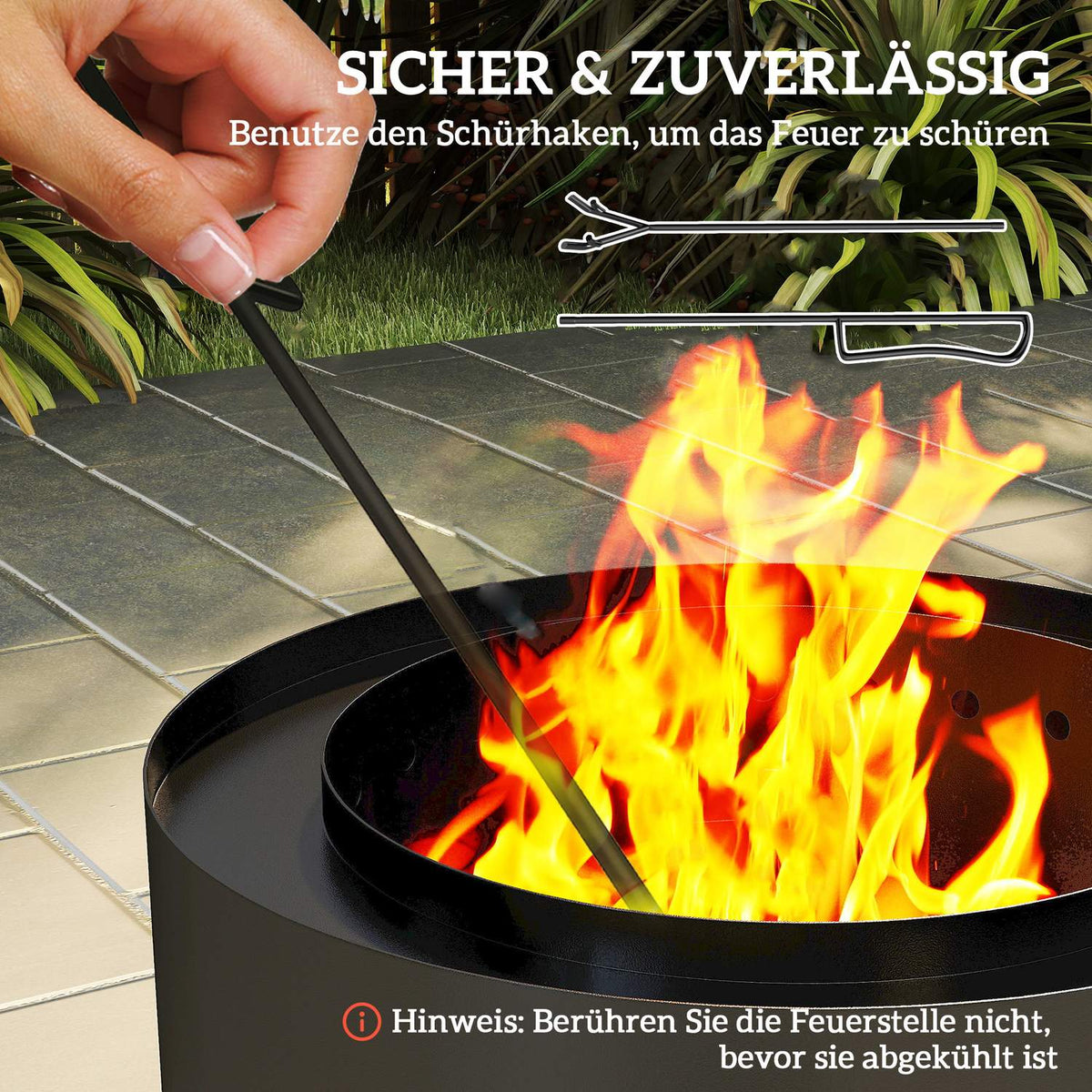 Fire bowl Ø45 x 42cm made of steel fire pit with poker ash tray fire bowls for garden, balcony terrace, outdoor BBQ camping black |