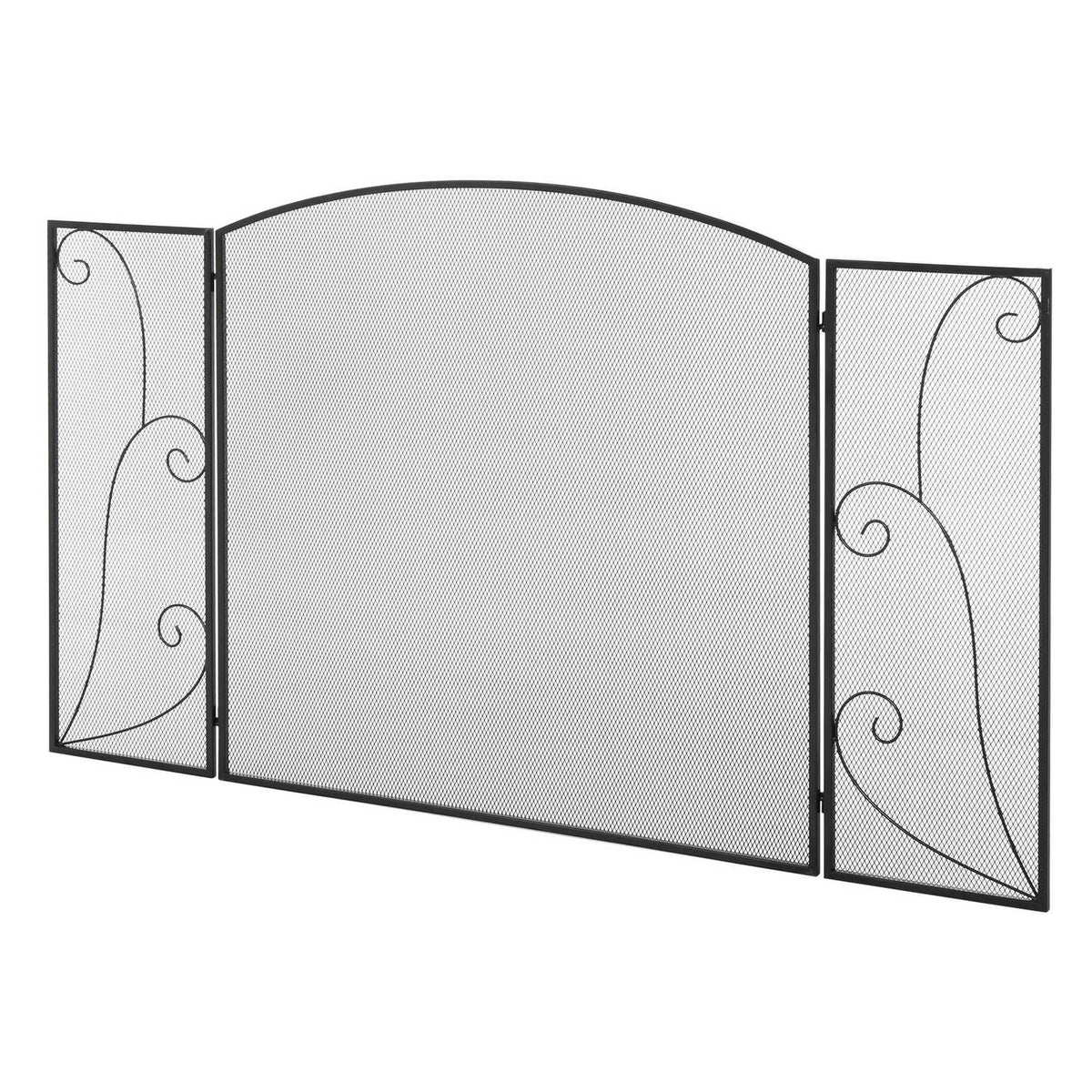 Fireplace Grille, Fireplace Protection Grille With 3 Panels, Folding Spark Protection Grille, Oven Protection Grille For Living Room, Metal, Black 132.5 X 76.5Cm