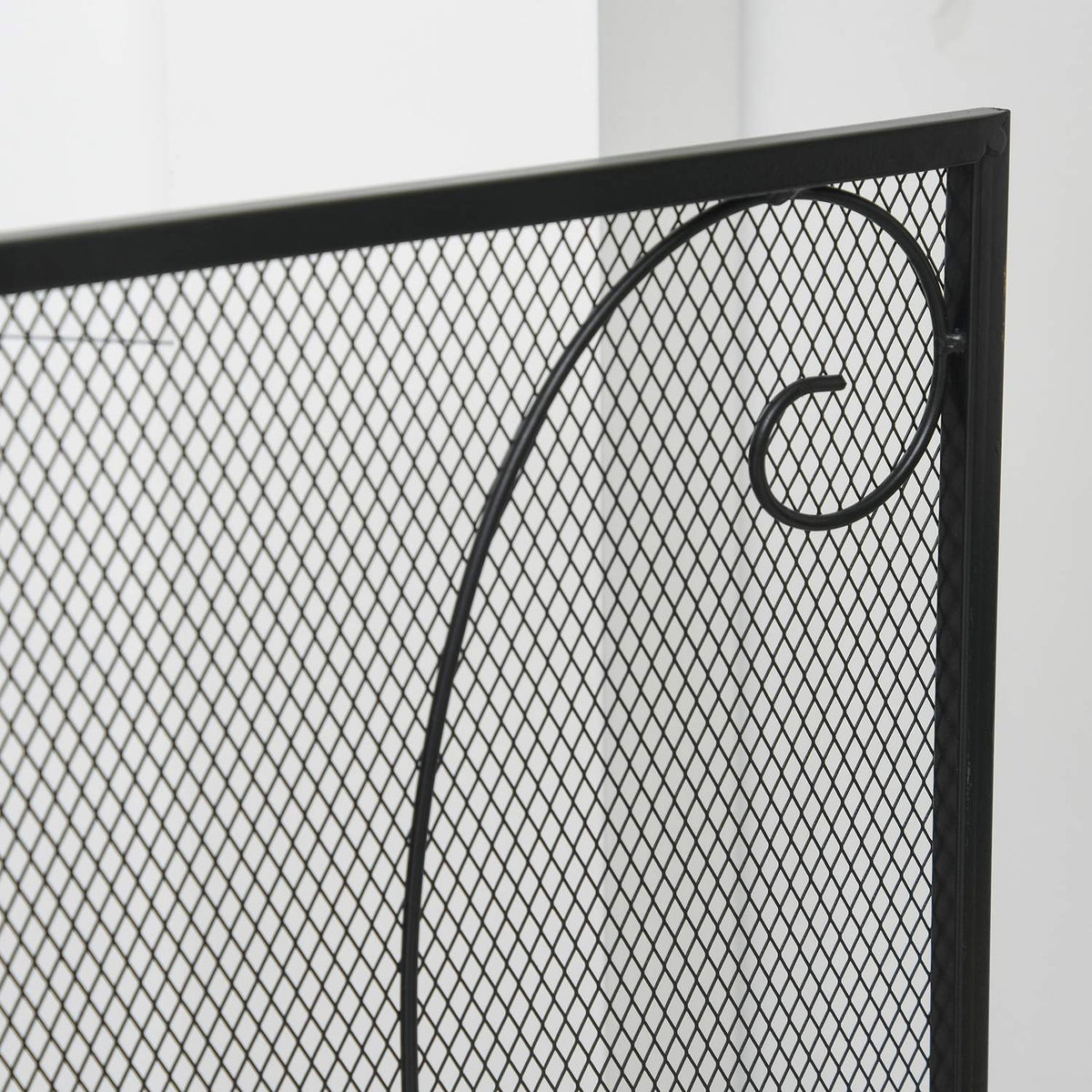 Fireplace Grille, Fireplace Protection Grille With 3 Panels, Folding Spark Protection Grille, Oven Protection Grille For Living Room, Metal, Black 132.5 X 76.5Cm