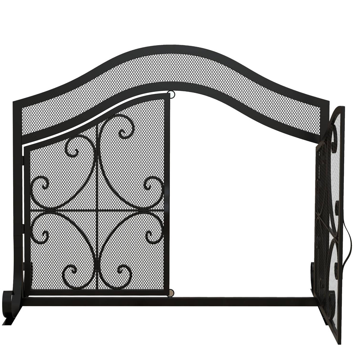 Fireplace Guard, Fireplace Gate with Magnetic Doors, Oven Guard, Spark Guard for Living Room, Steel, 105 x 80.5 cm, Black