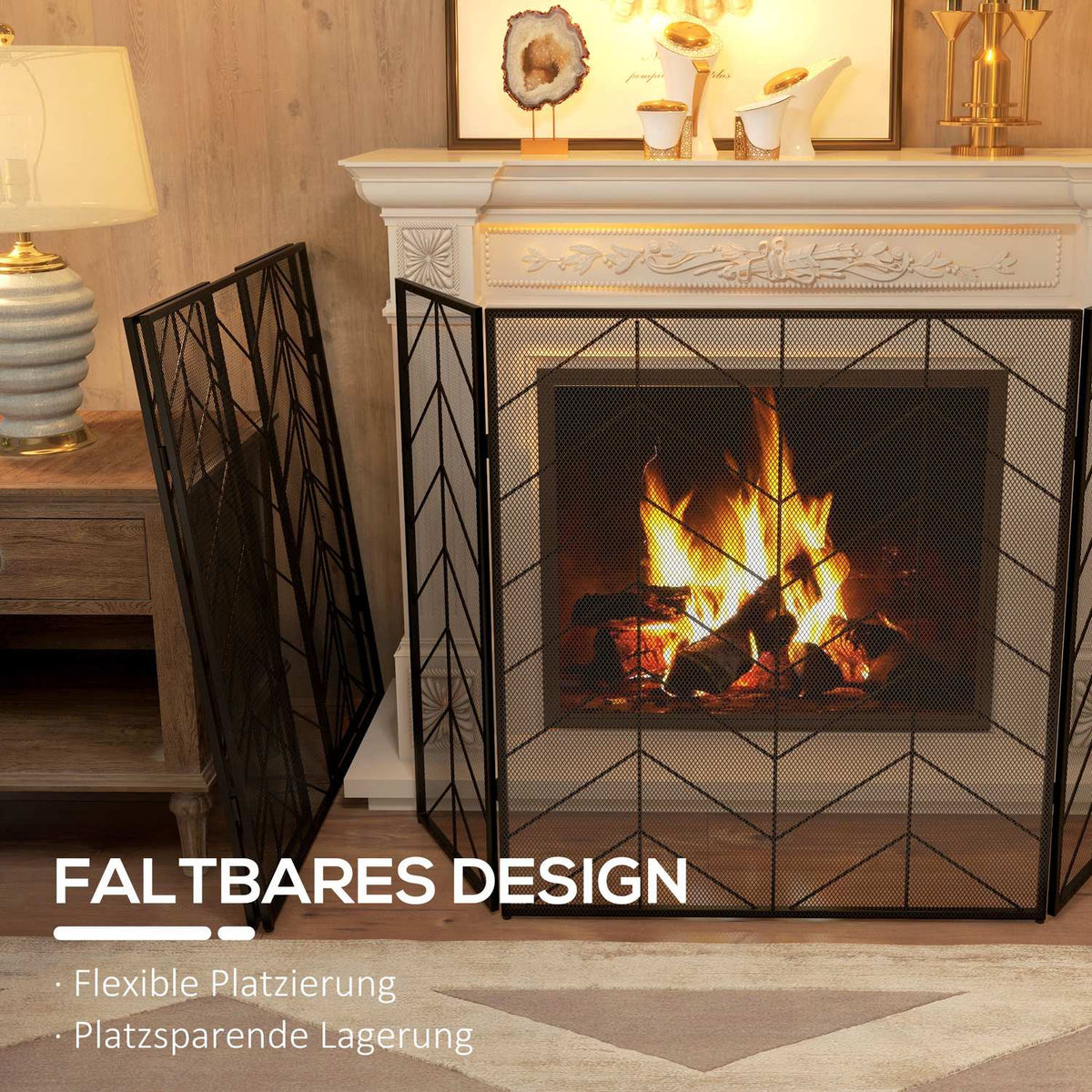 Fireplace Guard, Folding Fireplace Gate with 3 Panels, Oven Guard, Spark Guard for Living Room, Steel, 135 x 85cm, Black