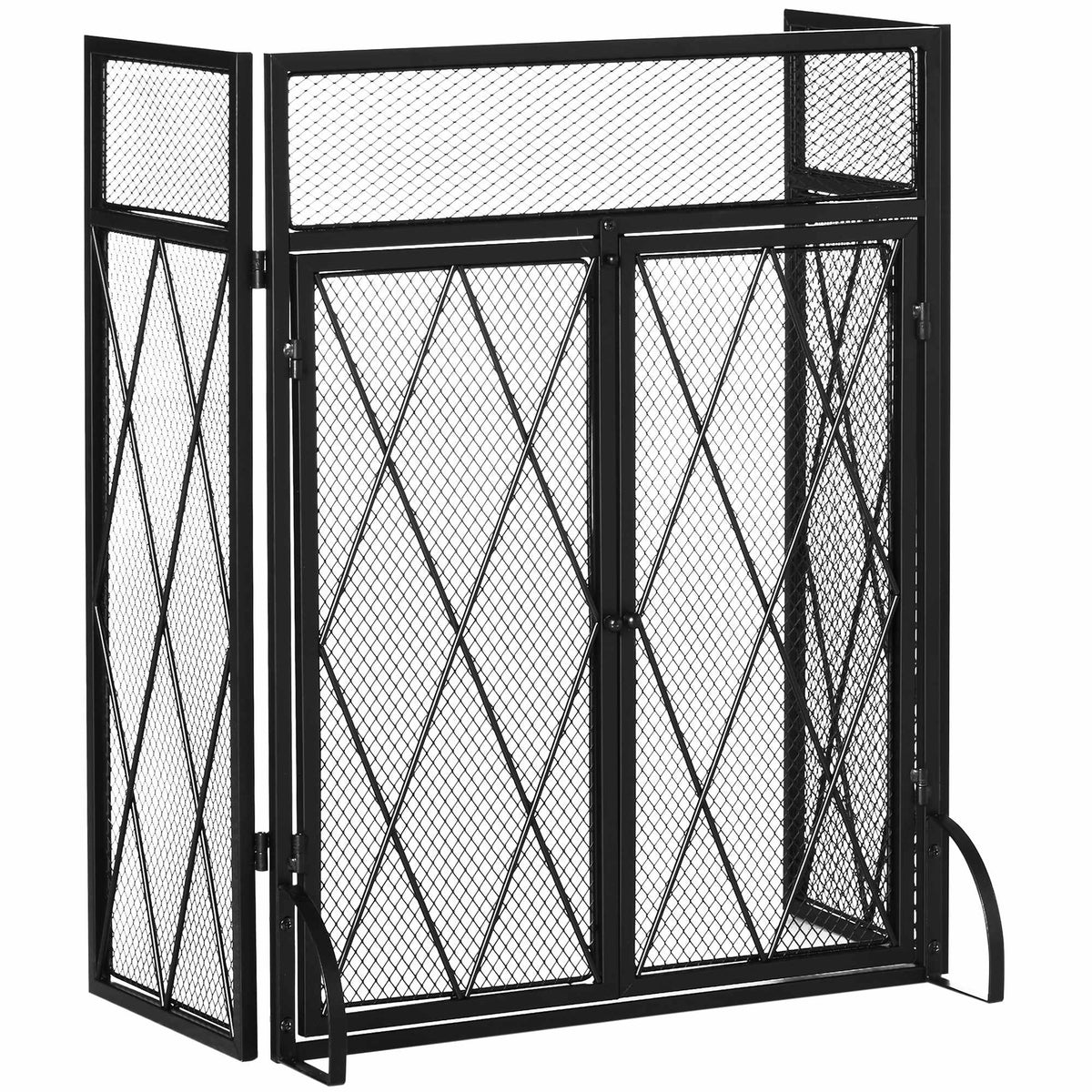 Fireplace Screen, Foldable 3-Panel, Black Metal 120x79 cm