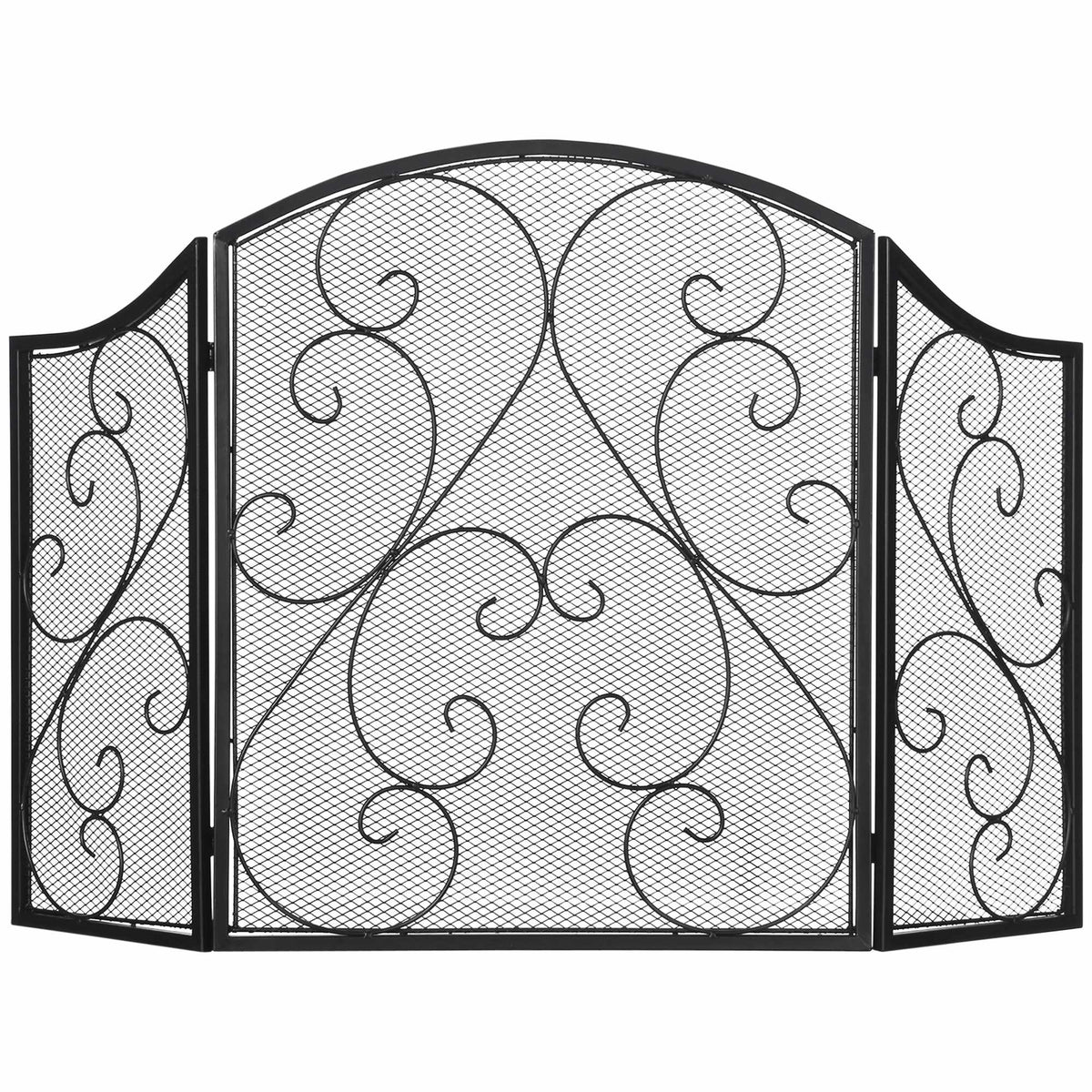 Fireplace Screen, Vintage Design, Black, 3-Panel, 66x31x81 cm