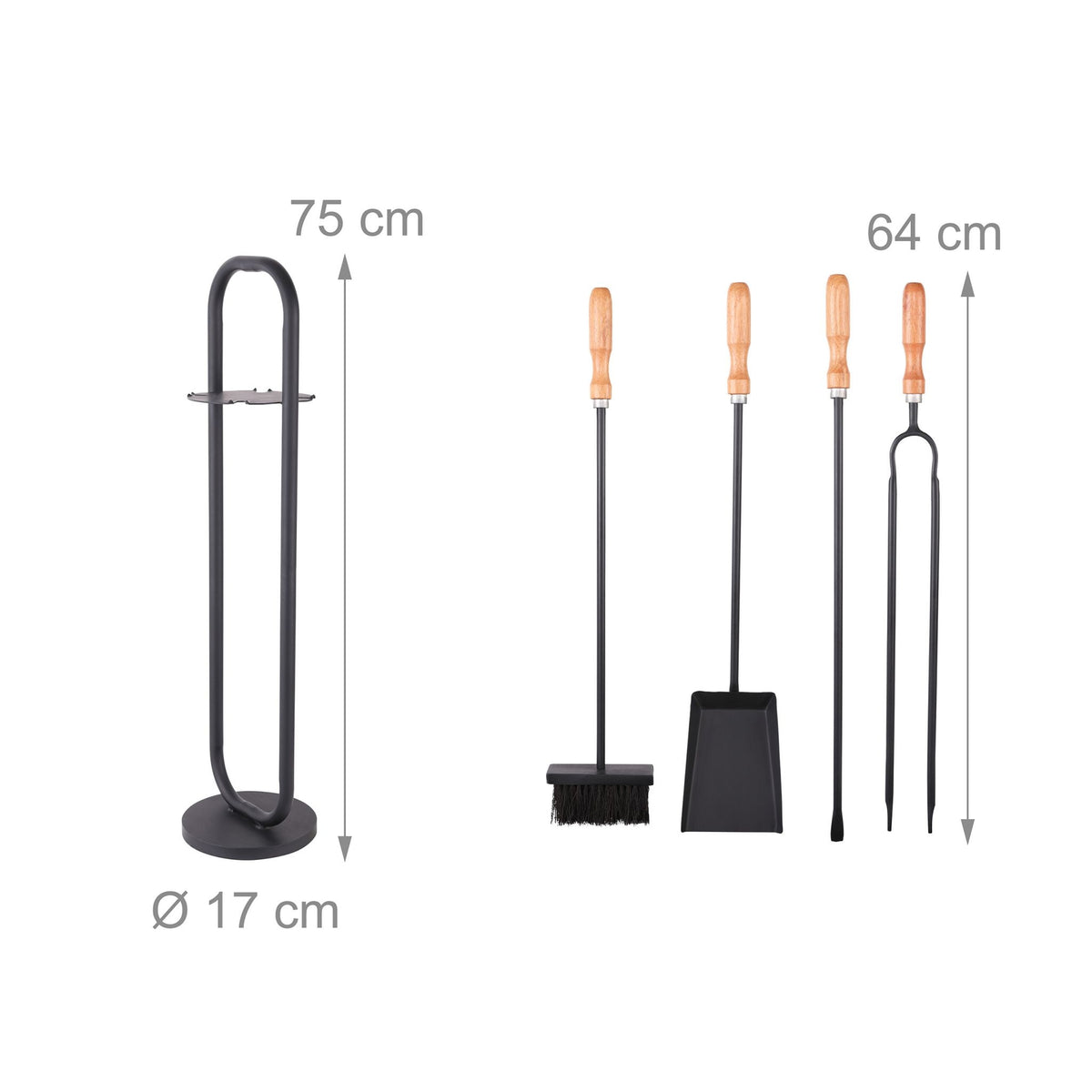 Fireplace Tool Set, 5-Piece, Wood Handles