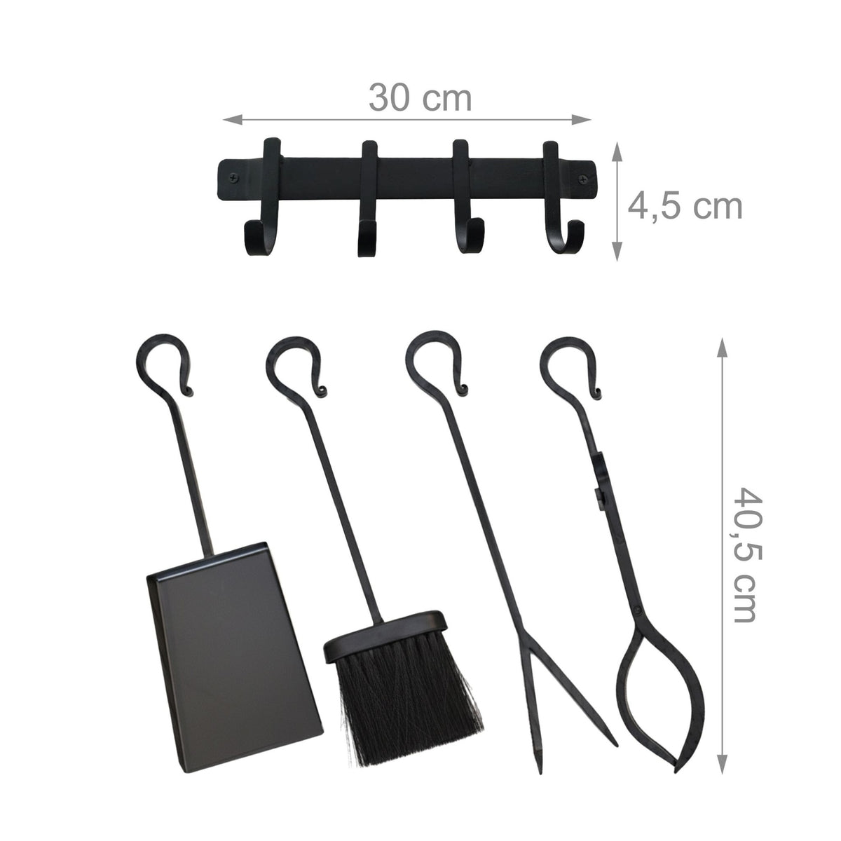 Fireplace Tool Set, Wrought Iron, Wall Holder
