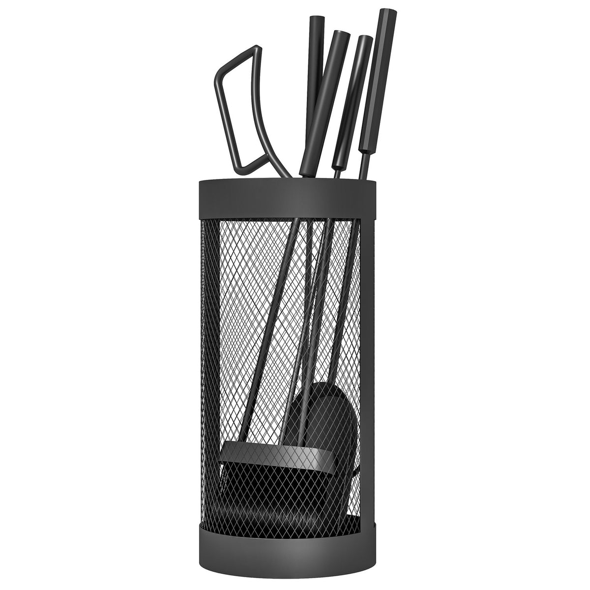 Fireplace cutlery set 5-piece fireplace accessories with broom, shovel, tongs, poker and basket, fireplace set, metal, black