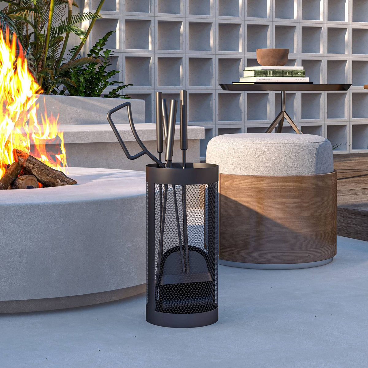 Fireplace cutlery set 5-piece fireplace accessories with broom, shovel, tongs, poker and basket, fireplace set, metal, black