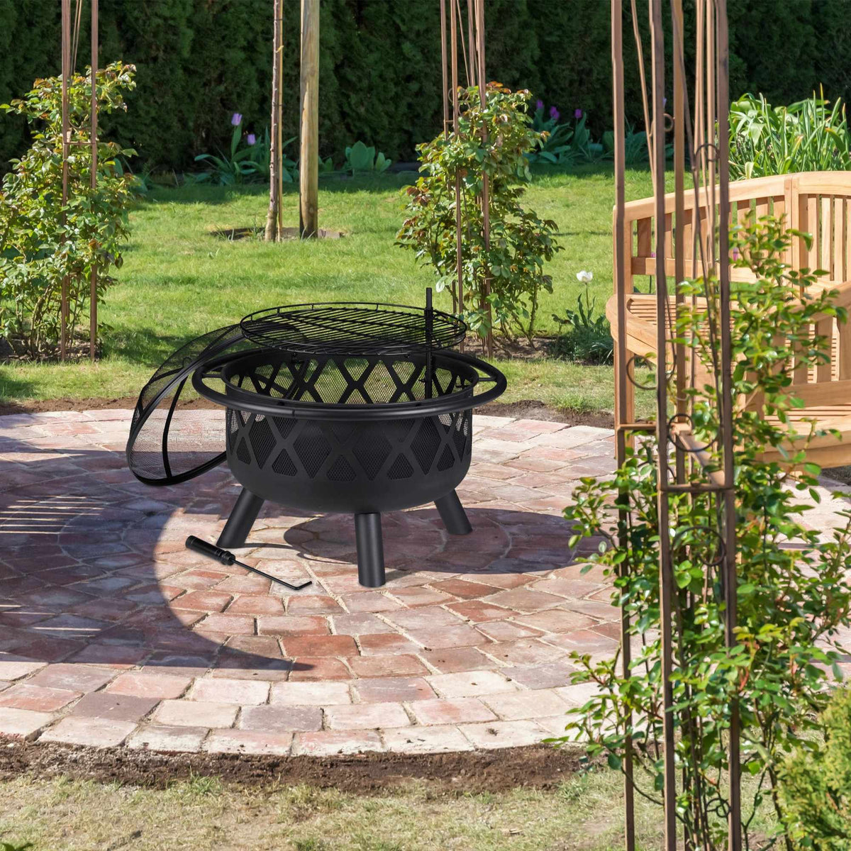 Fireplace with grill grate and spark guard
