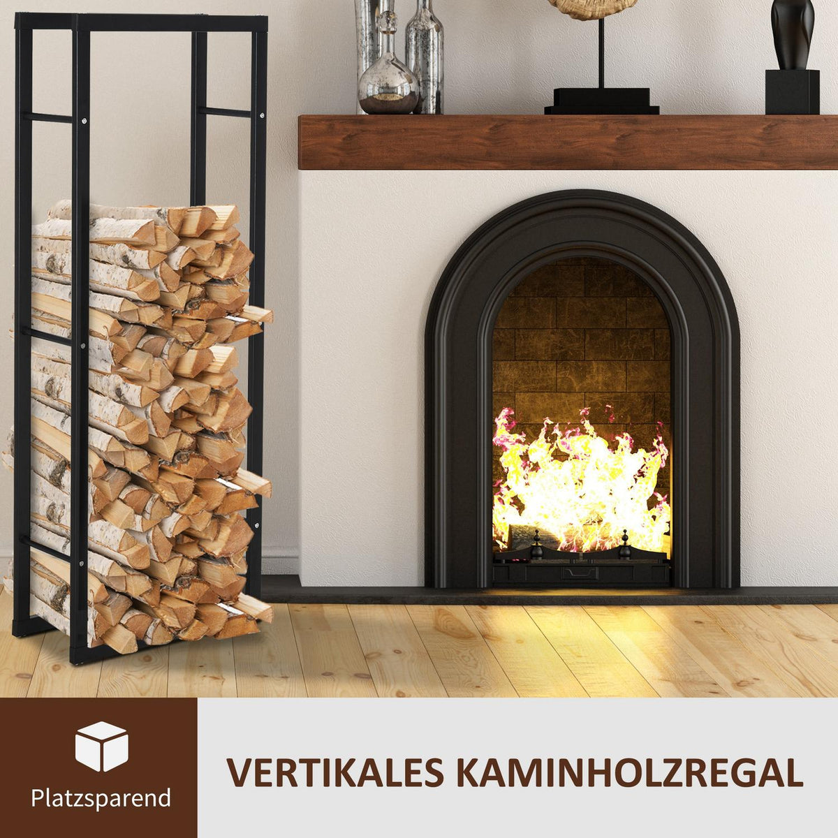Firewood Rack, Metal, 40x25x150 cm, Holds Up to 100kg