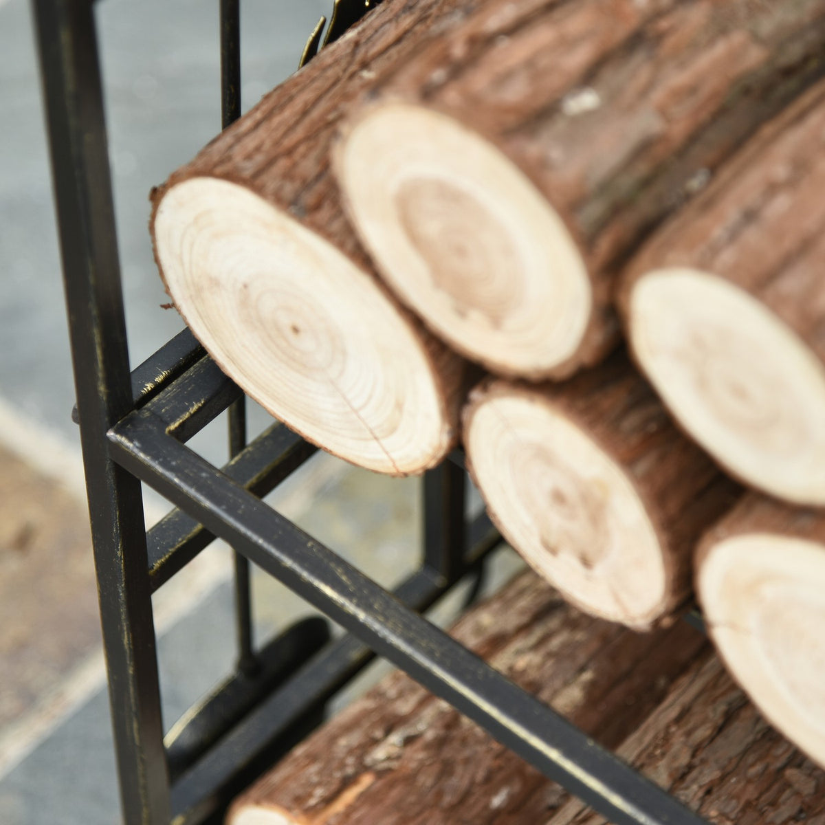 Firewood Stand With Fireplace Cutlery, Firewood Rack, Firewood Rack, Fireplace Tool, Iron, Gold, 51.5 X 33 X 77 Cm