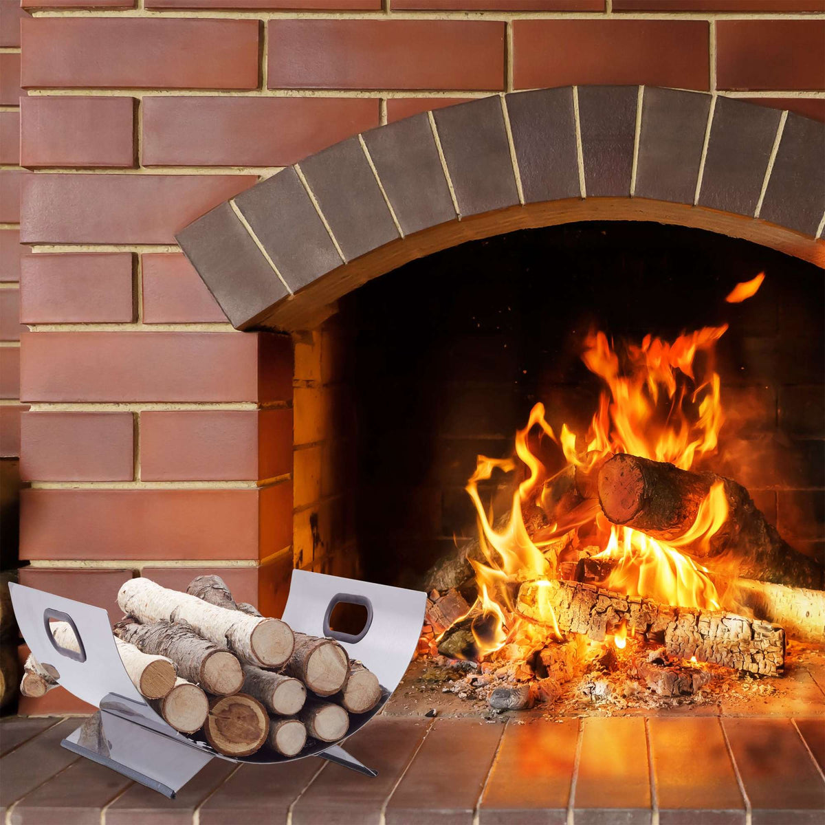 Firewood basket in stainless steel