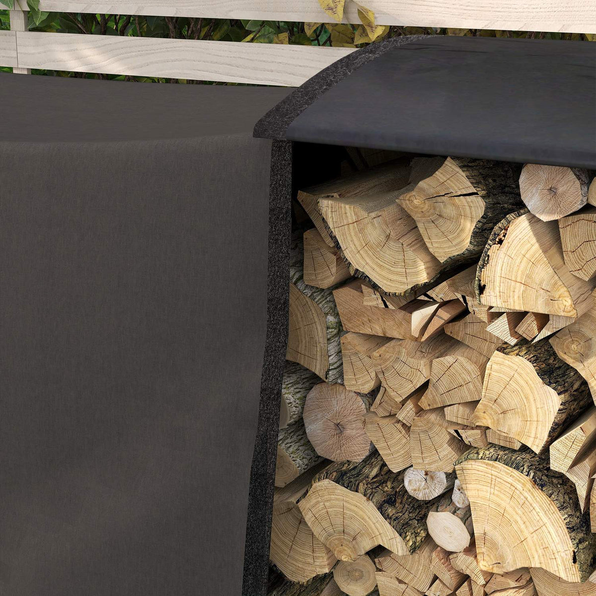 Firewood rack, 0.67 m³, with carrying bag & cover, metal frame, up to 200 kg, 240 x 36 x 99 cm, black