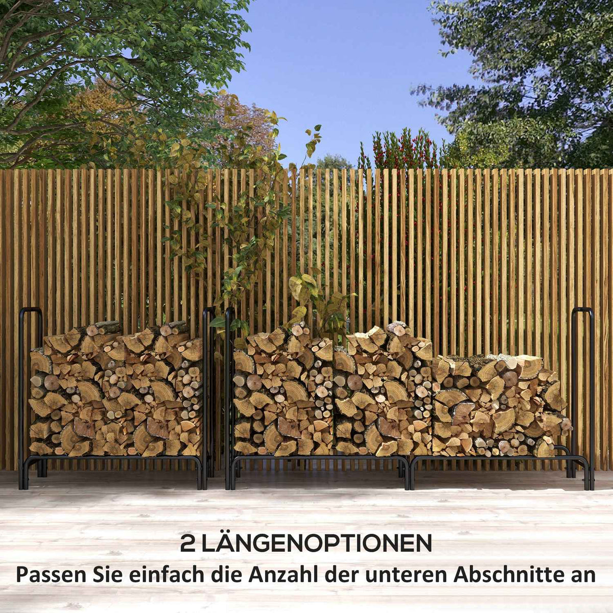 Firewood rack 200x36x99 cm adjustable with water-repellent cover for firewood in the garden and on the terrace made of black metal