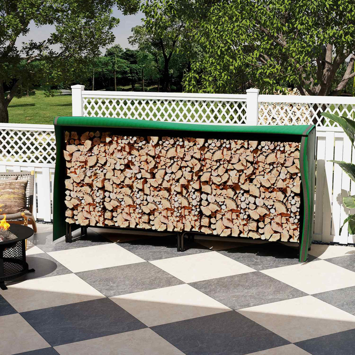 Firewood rack 200x36x99 cm adjustable with water-repellent cover for firewood in the garden and on the terrace made of black metal
