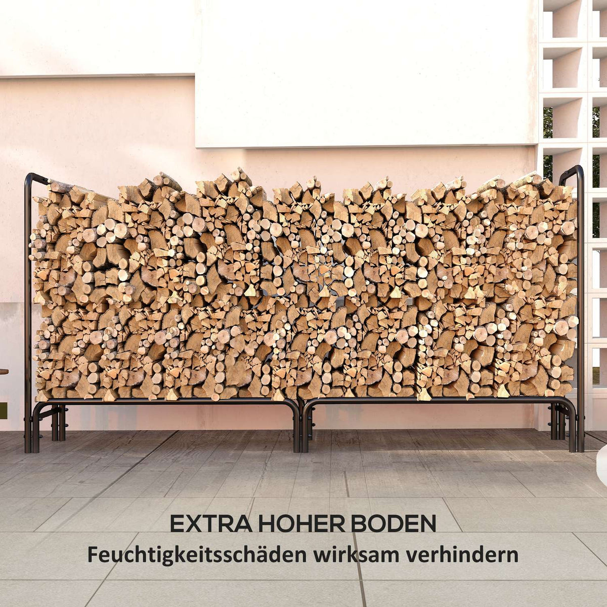 Firewood rack 200x36x99 cm adjustable with water-repellent cover for firewood in the garden and on the terrace made of black metal