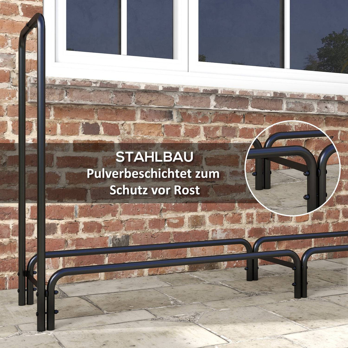 Firewood rack 200x36x99 cm adjustable with water-repellent cover for firewood in the garden and on the terrace made of black metal