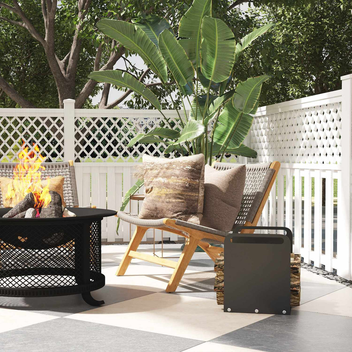 Firewood rack 36.5 x 30 x 36 cm firewood rack with handles, firewood rack for outdoor, indoor, up to 30 kg, steel, black
