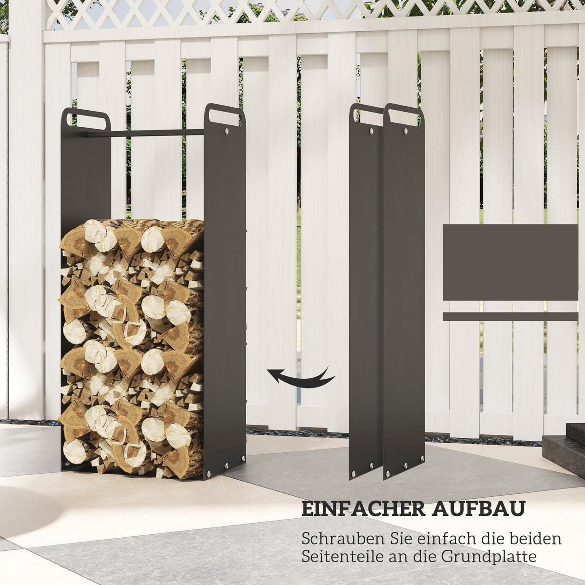 Firewood rack 36 x 30 x 90 cm firewood rack with handles, firewood rack for outdoor, indoor, up to 30 kg, steel, black