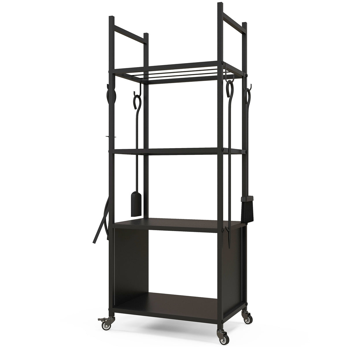 Firewood rack 45 x 30 x 118 cm firewood rack with wheels, 4 shelves, firewood rack for outdoor, indoor, up to 60 kg, metal, black