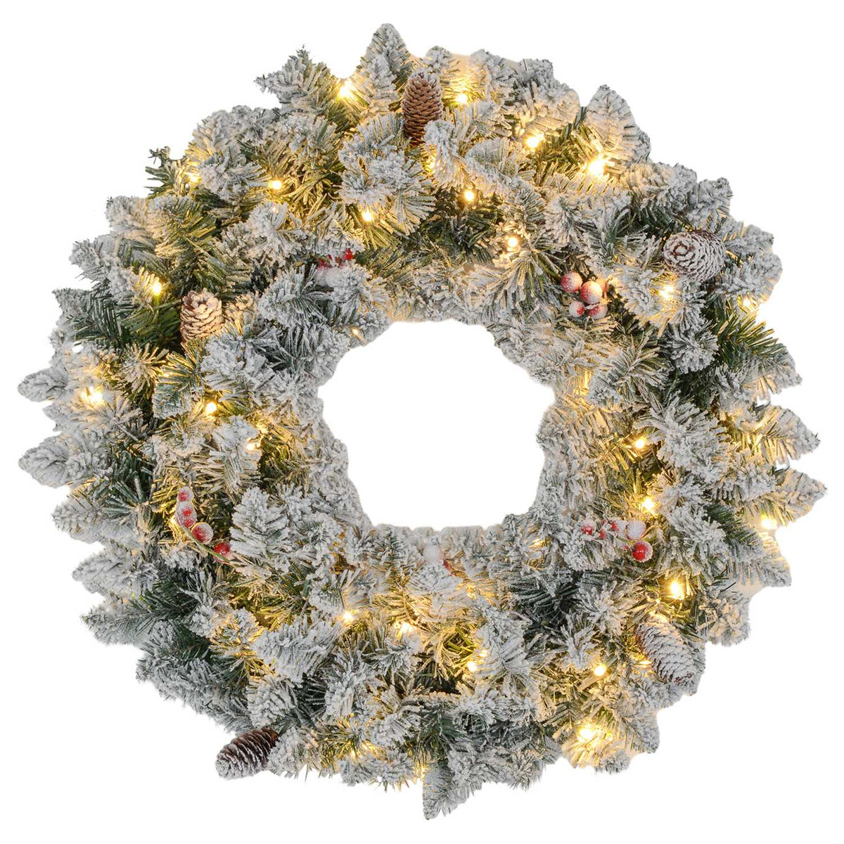 Fir wreath, Christmas wreath, door wreath, artificial fir wreath with LED fairy lights, for door and house decoration, Christmas, green, diameter 60 x 10 cm