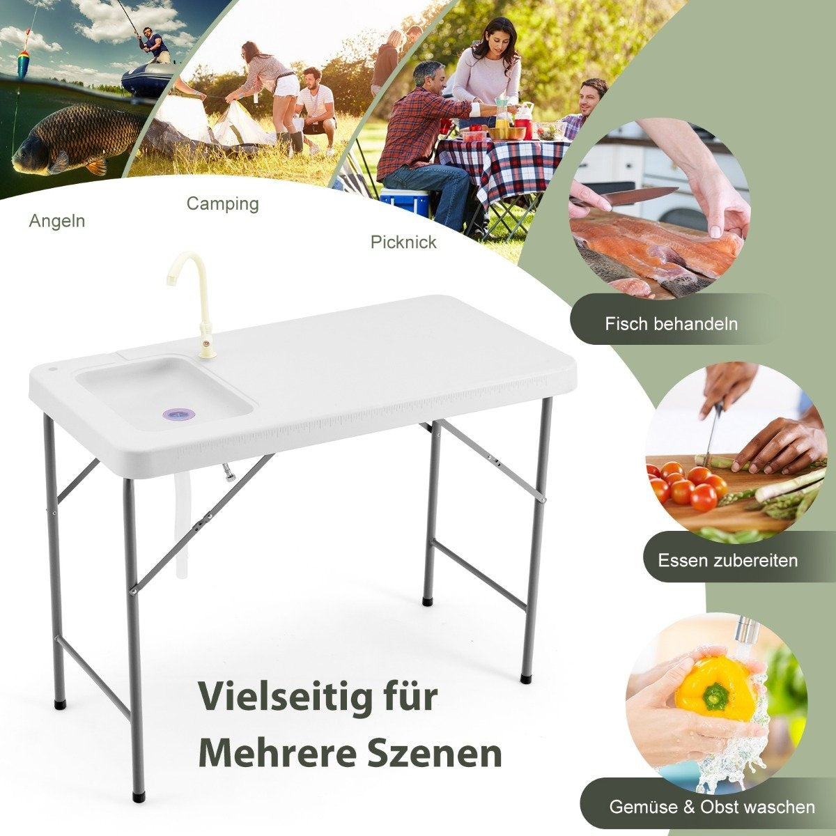 Fish Cleaning Table More Portable Fish Fillet and Hunting Station with Sink Faucet Drain Hose