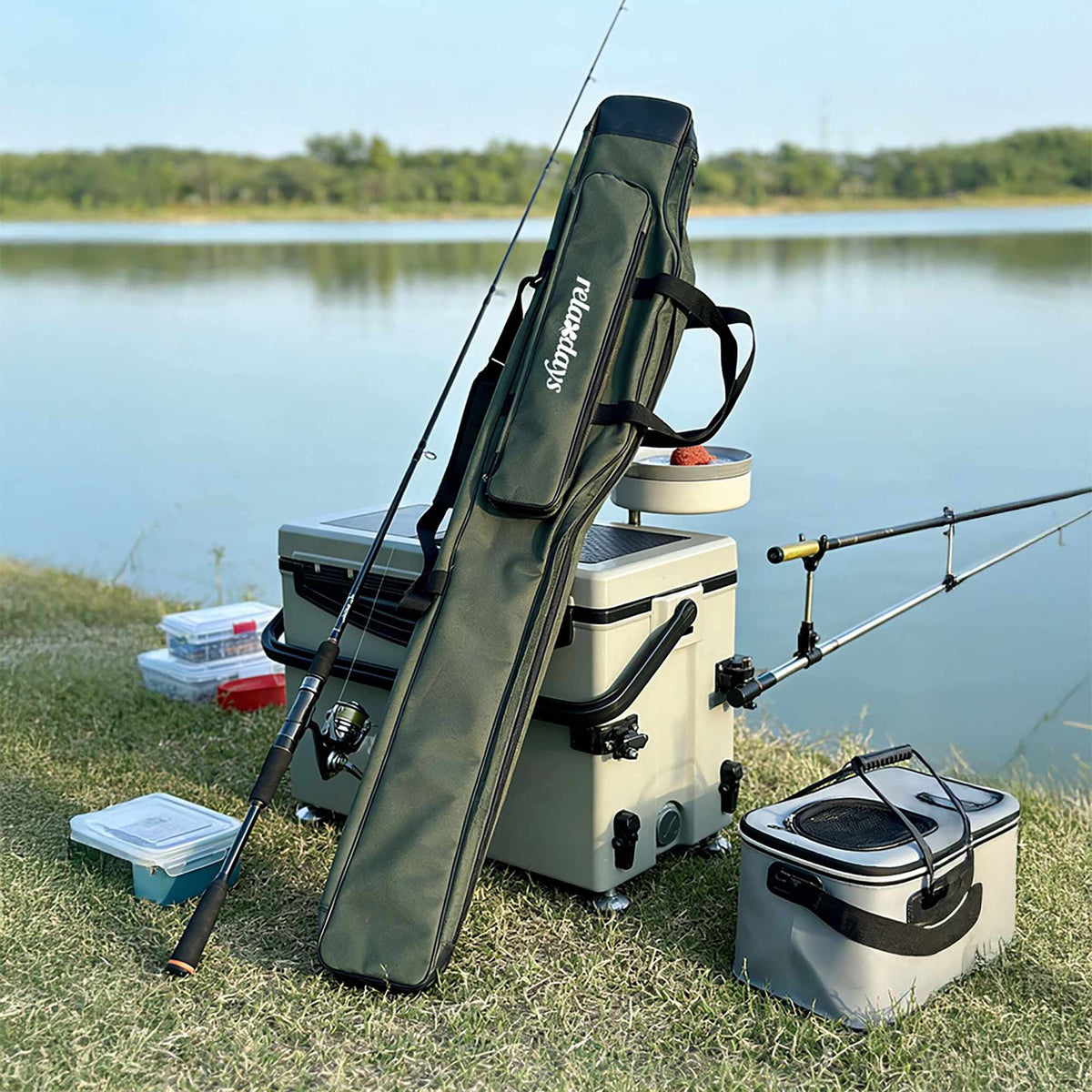 Fishing Rod Bag, 5 Compartments, Green, 130 cm