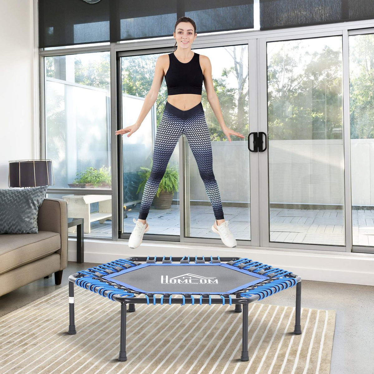 Fitness Trampoline, Trampoline For Yoga, Garden Trampoline, Steel + Pp, Blue, Ø105 X 26H Cm