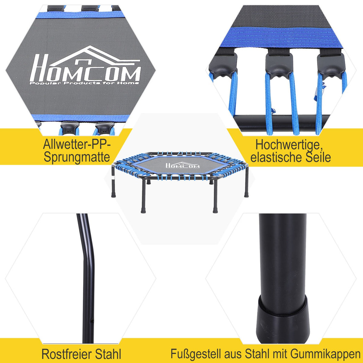 Fitness Trampoline, Trampoline For Yoga, Garden Trampoline, Steel + Pp, Blue, Ø105 X 26H Cm