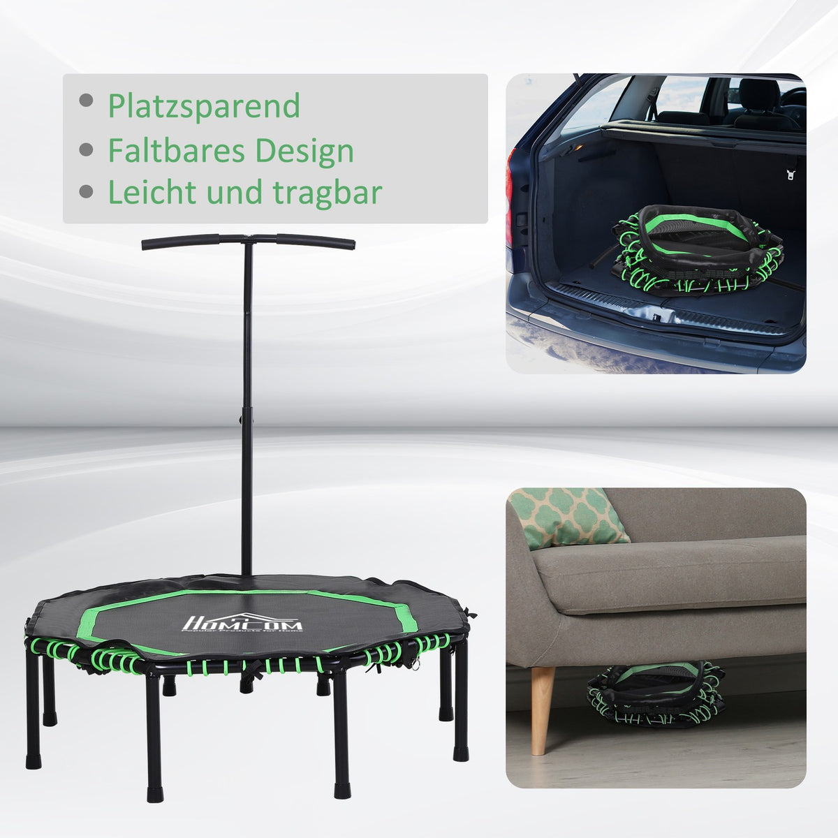 Fitness Trampoline with Adjustable Handle Trampoline for Kids Adults Garden Trampoline Folding Steel 122x122x122-138cm