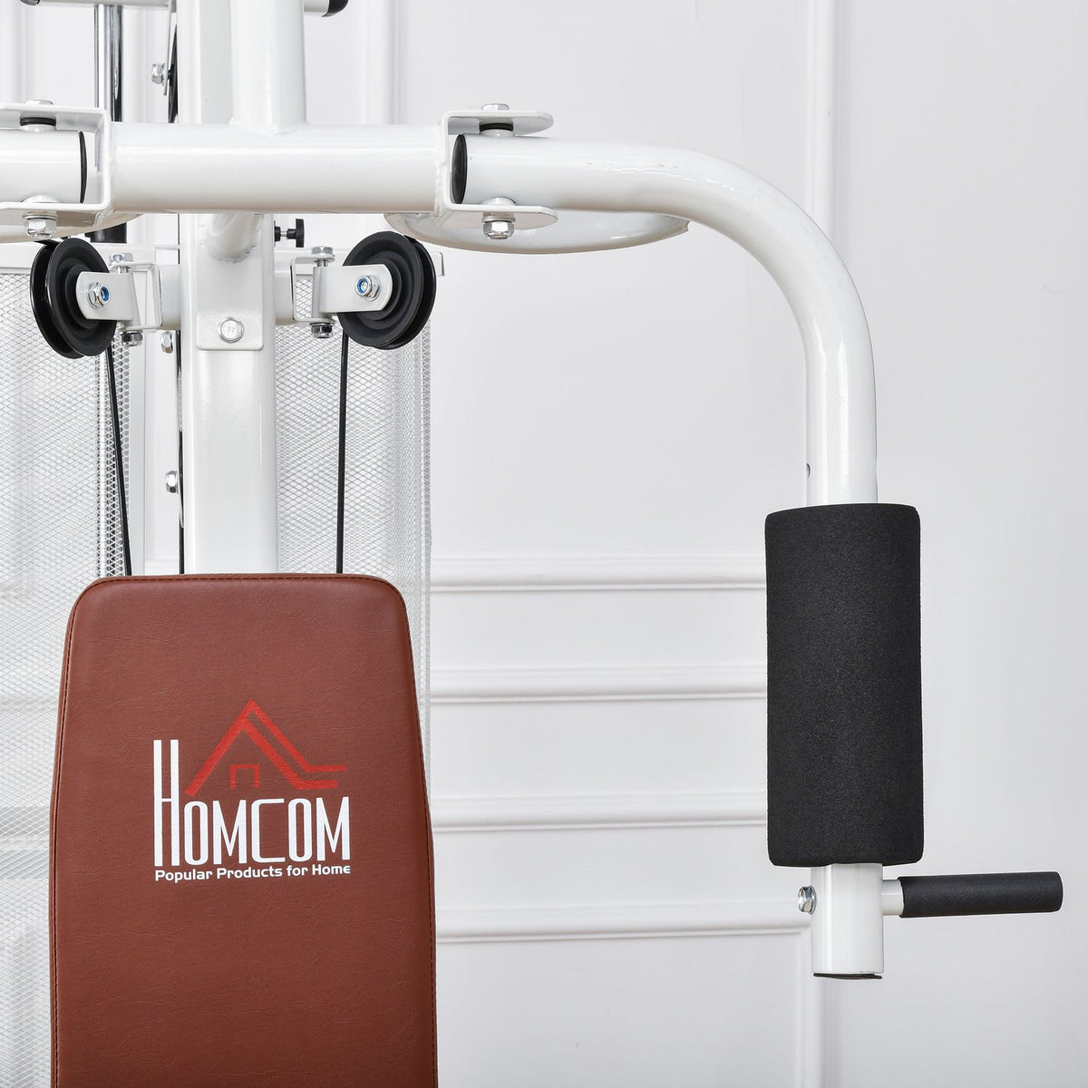 Fitness station for home, total 45kg, with press arm, leg developer, roller pads, PU synthetic leather, 150 x 110 x 210 cm, white
